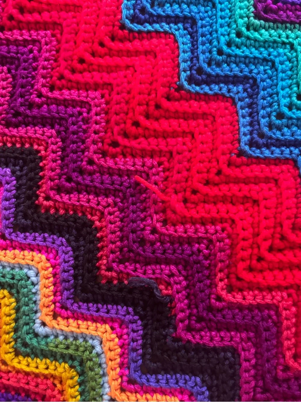 Handmade Rainbow Chevron Crochet Blanket Multicolored Ripple Throw 32x47 Accent